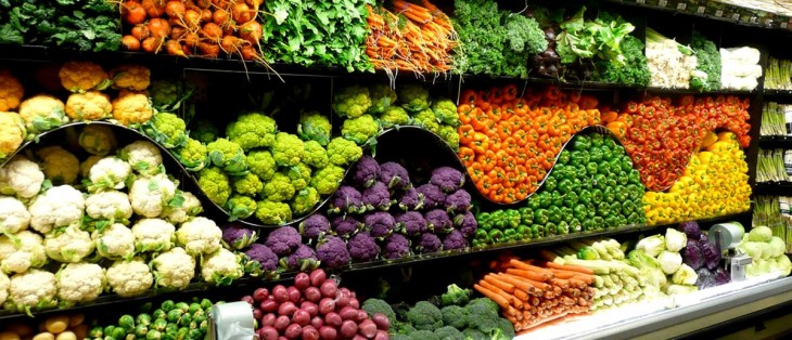 Super market vegetable rainbow display