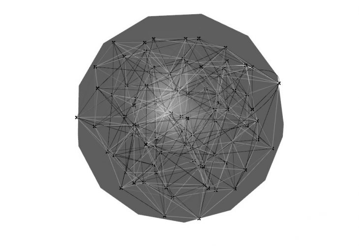 A triangulated population of points inside a sphere. 