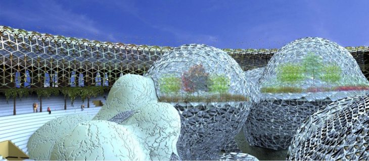 Hovering over the biodomes.