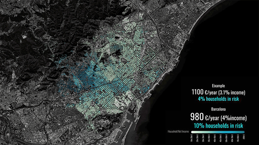 Map Barcelona, Eixample 4% households energy risk