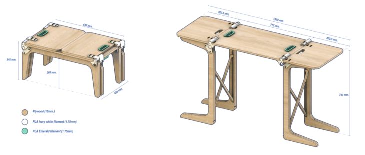 General details and dimensions of the table